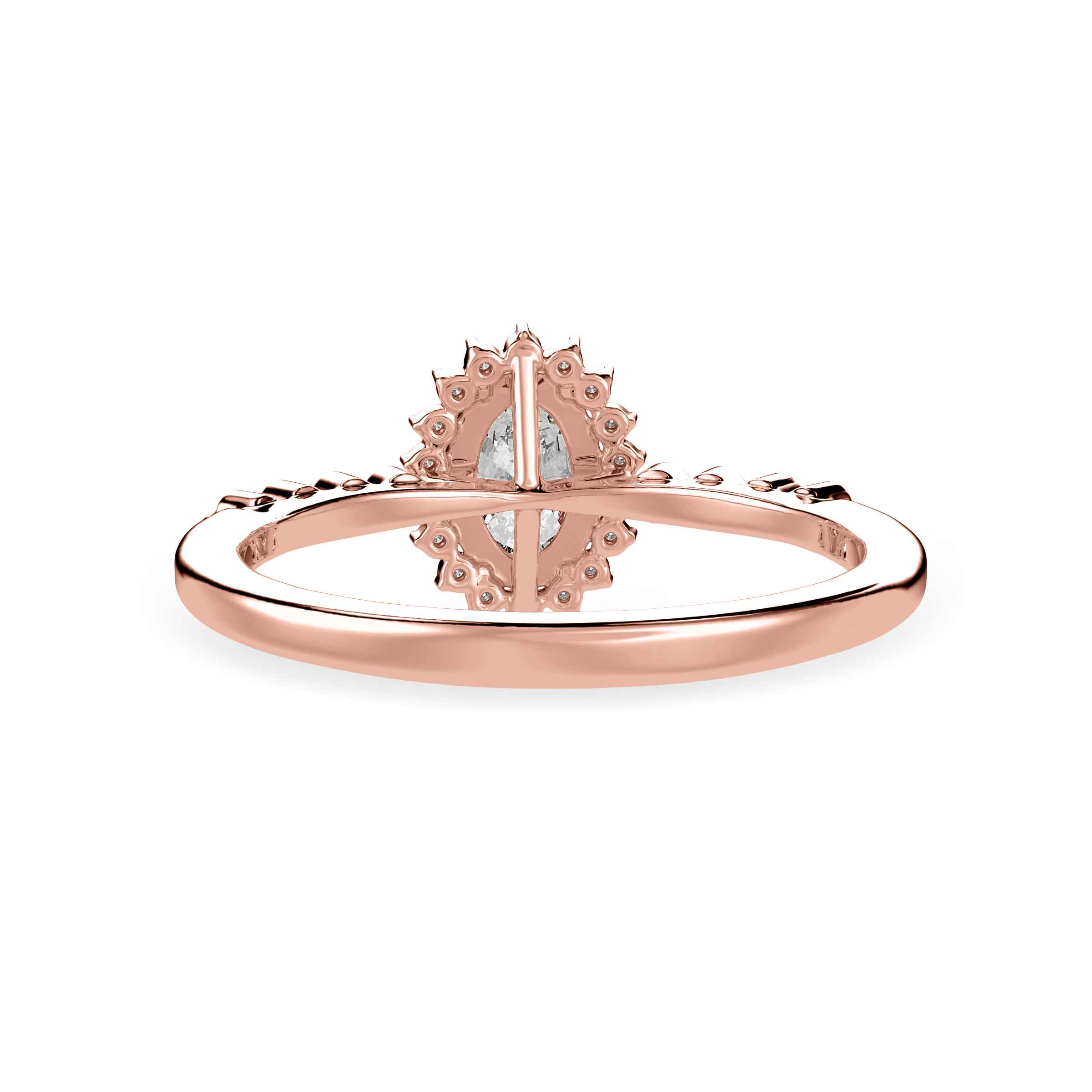 70-Pointer Oval Cut Solitaire Halo Diamond Shank 18K Rose Gold Ring JL AU 1252R-B   Jewelove.US