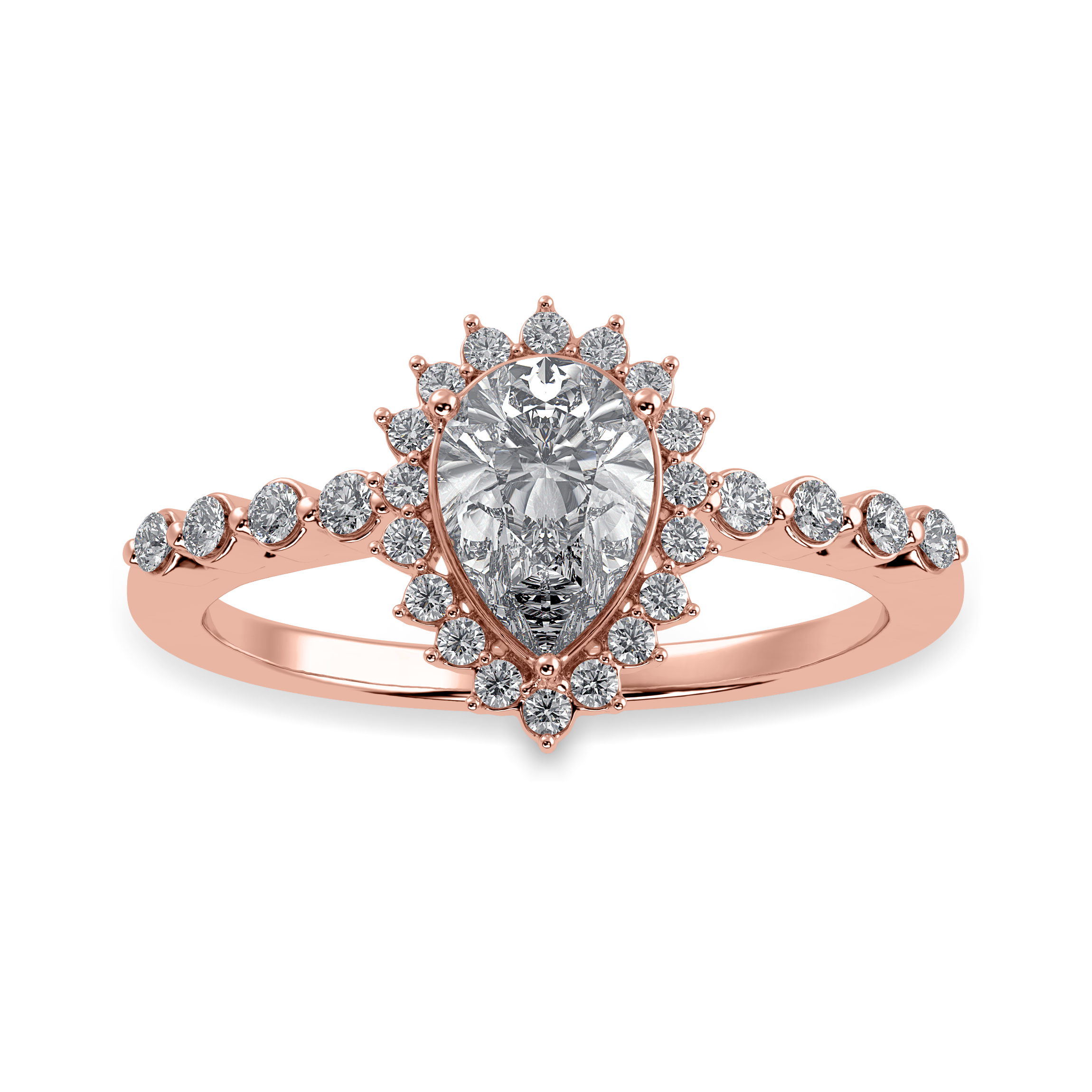 30-Pointer Pear Cut Solitaire Halo Diamond 18K Rose Gold Ring JL AU 1253R   Jewelove.US