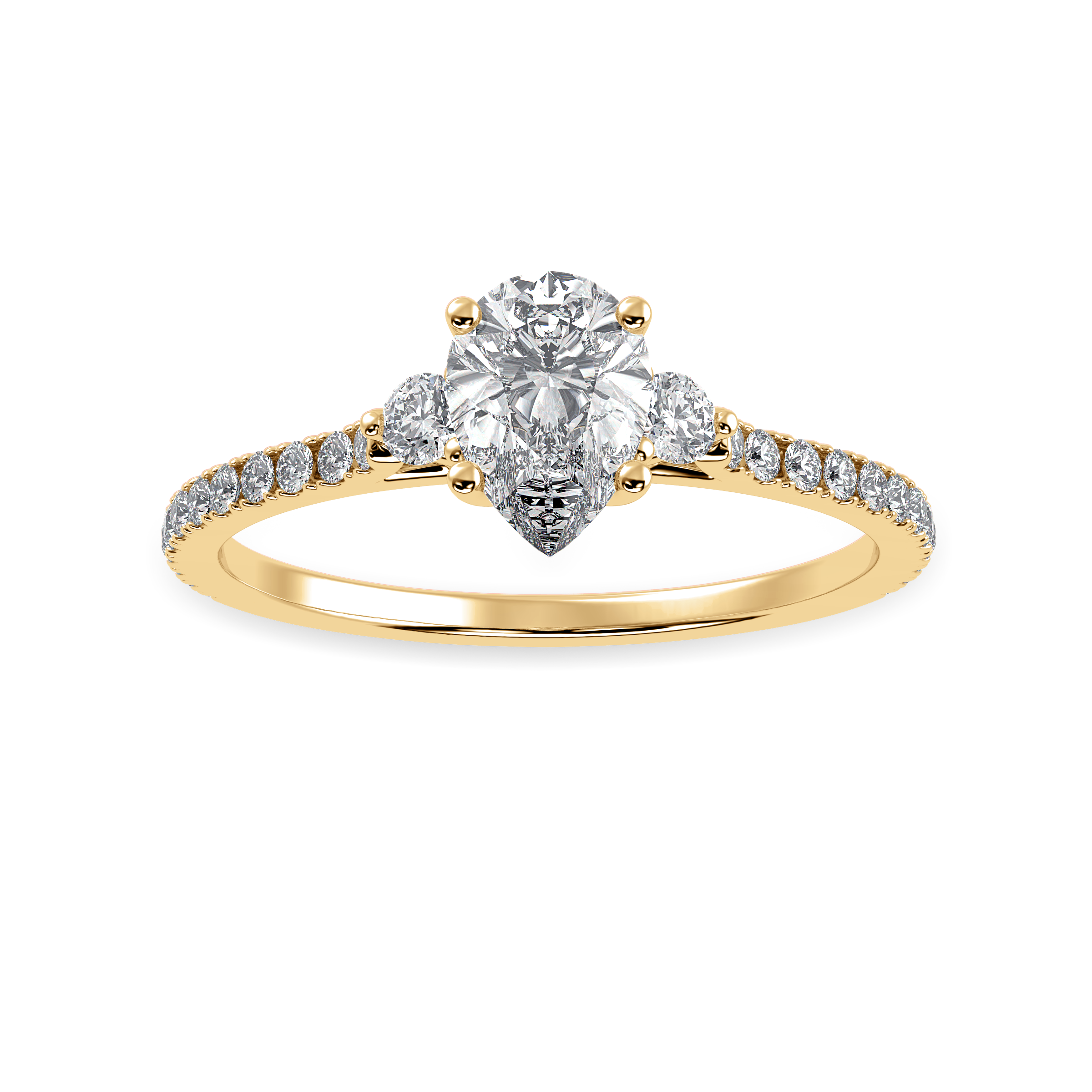 70-Pointer Pear Cut Solitaire Diamond Accents Shank 18K Yellow Gold Ring JL AU 1245Y-B   Jewelove.US