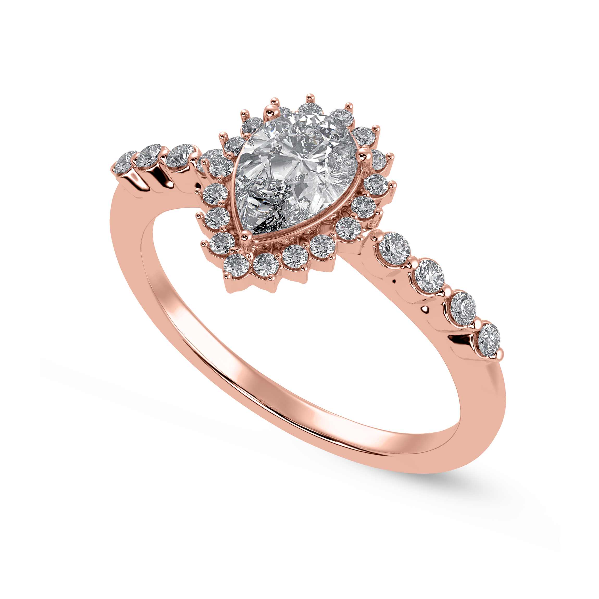 70-Pointer Pear Cut Solitaire Halo Diamond 18K Rose Gold Ring JL AU 1253R-B   Jewelove.US