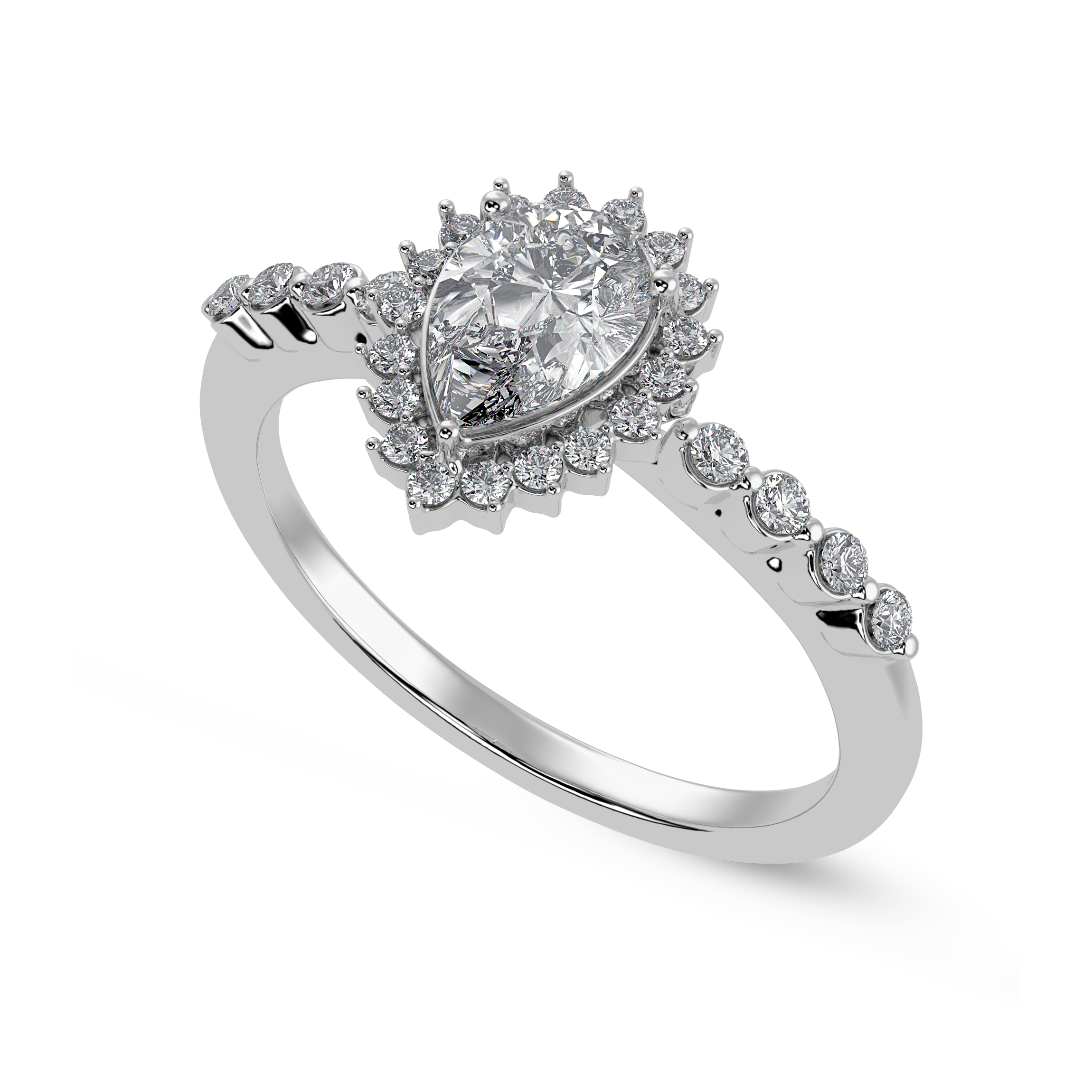 30-Pointer Pear Cut Solitaire Halo Diamond Shank Platinum Ring JL PT 1253   Jewelove.US