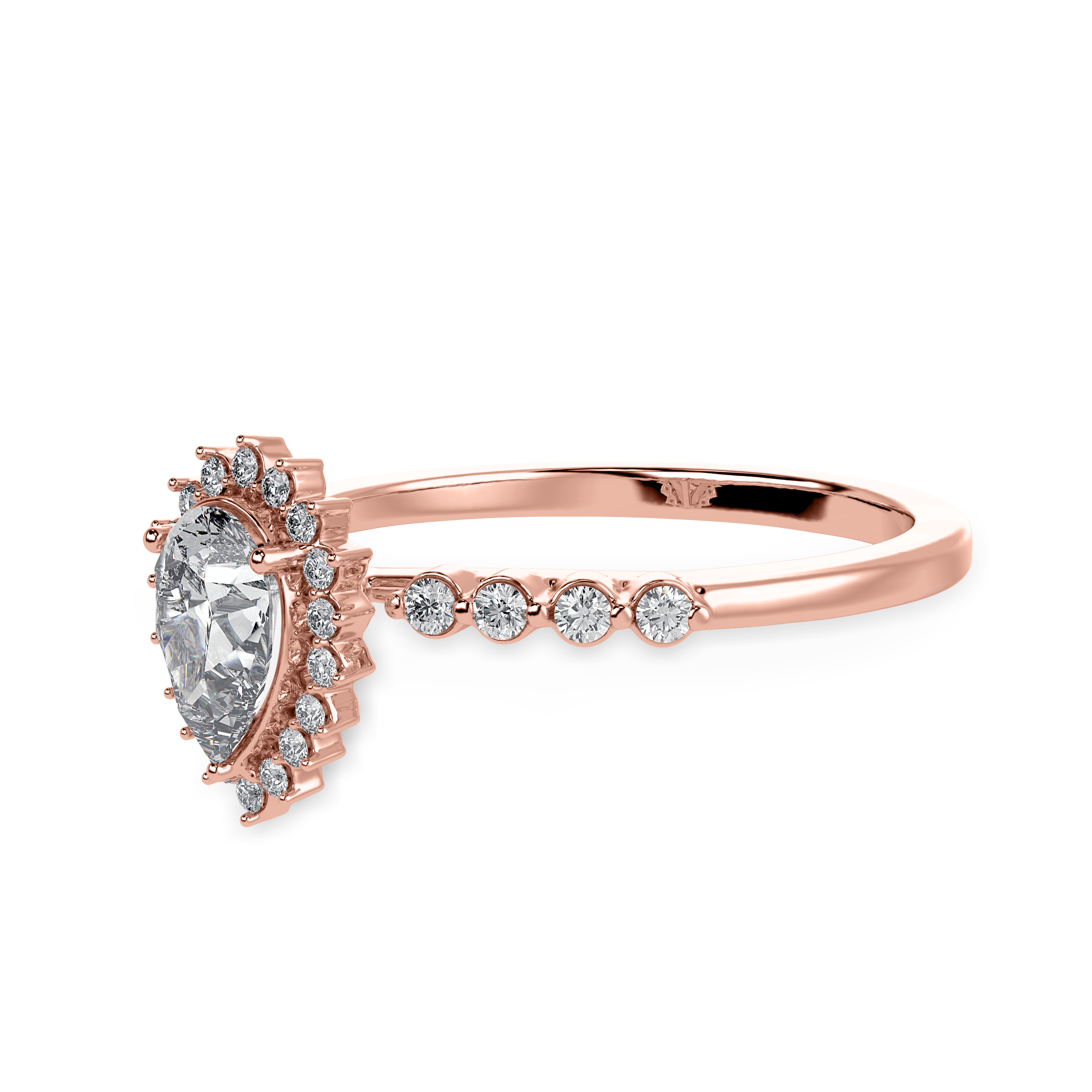 50-Pointer Pear Cut Solitaire Halo Diamond 18K Rose Gold Ring JL AU 1253R-A   Jewelove.US