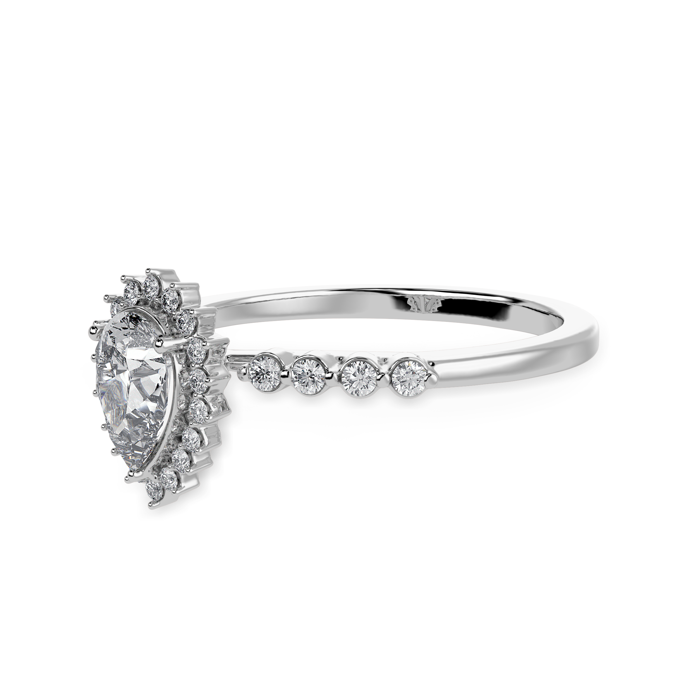 30-Pointer Pear Cut Solitaire Halo Diamond Shank Platinum Ring JL PT 1253   Jewelove.US