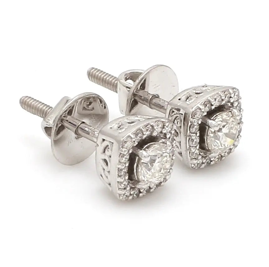 Platinum Solitaire Square Halo Earrings JL PTE 325   Jewelove.US