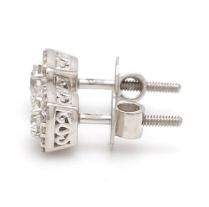 Platinum Solitaire Square Halo Earrings JL PTE 325   Jewelove.US