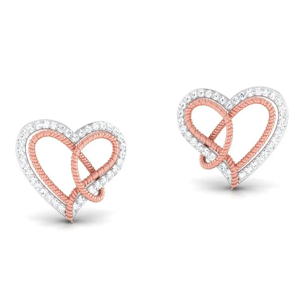 Platinum & Gold Double Heart Earrings with Diamonds JL PT E 8084  Rose-Gold Jewelove.US