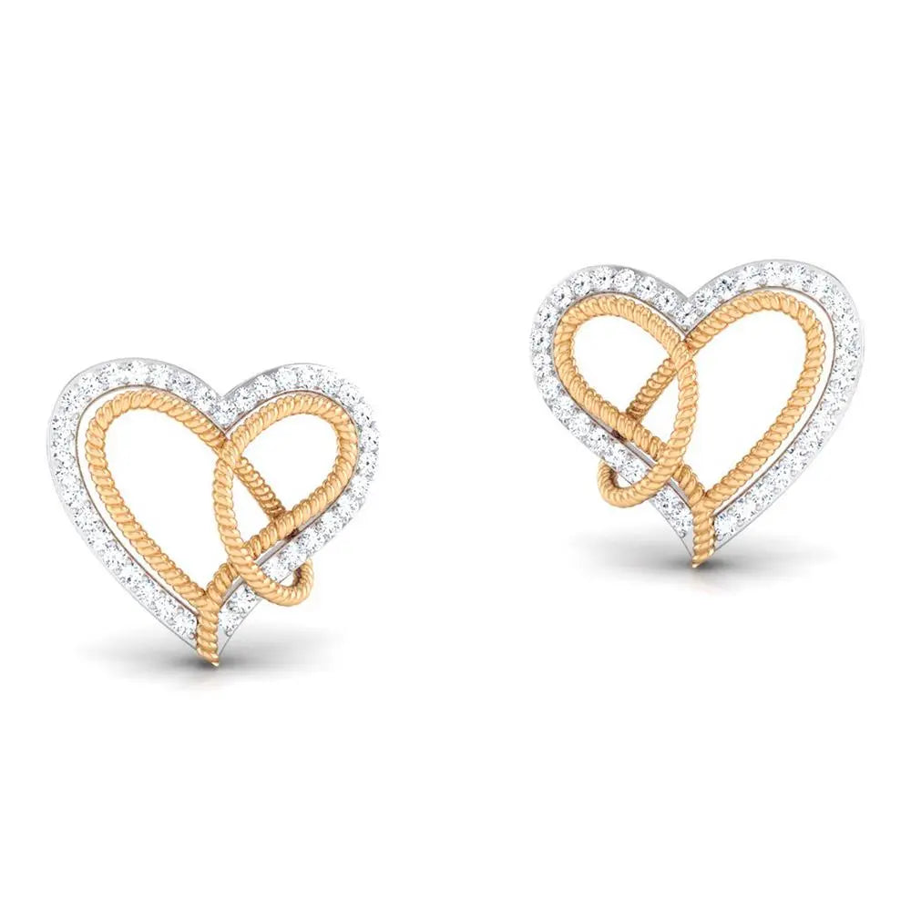 Platinum & Gold Double Heart Earrings with Diamonds JL PT E 8084  Yellow-Gold Jewelove.US