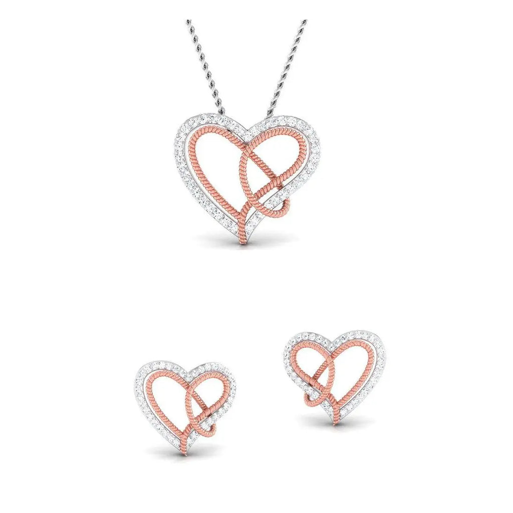 Platinum & Gold Double Heart Pendant Set with Diamonds JL PT P 8084  Rose-Gold Jewelove.US