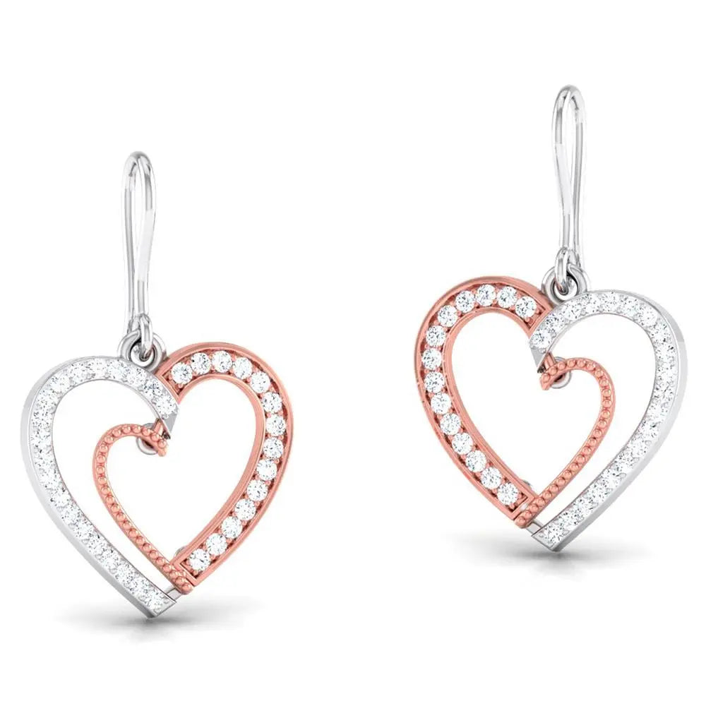 Platinum & Rose Gold Hearts & Diamonds Earrings JL PT E 8063  Rose-Gold Jewelove.US