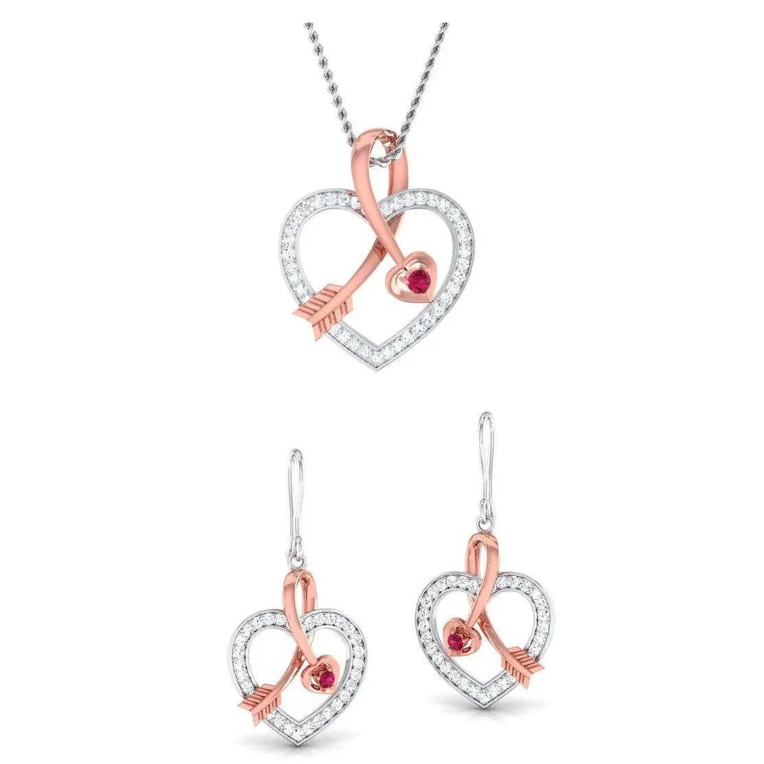 Platinum & Rose Gold Hearts & Diamonds Pendant Set JL PT P 8064  Rose-Gold-SI-IJ Jewelove.US