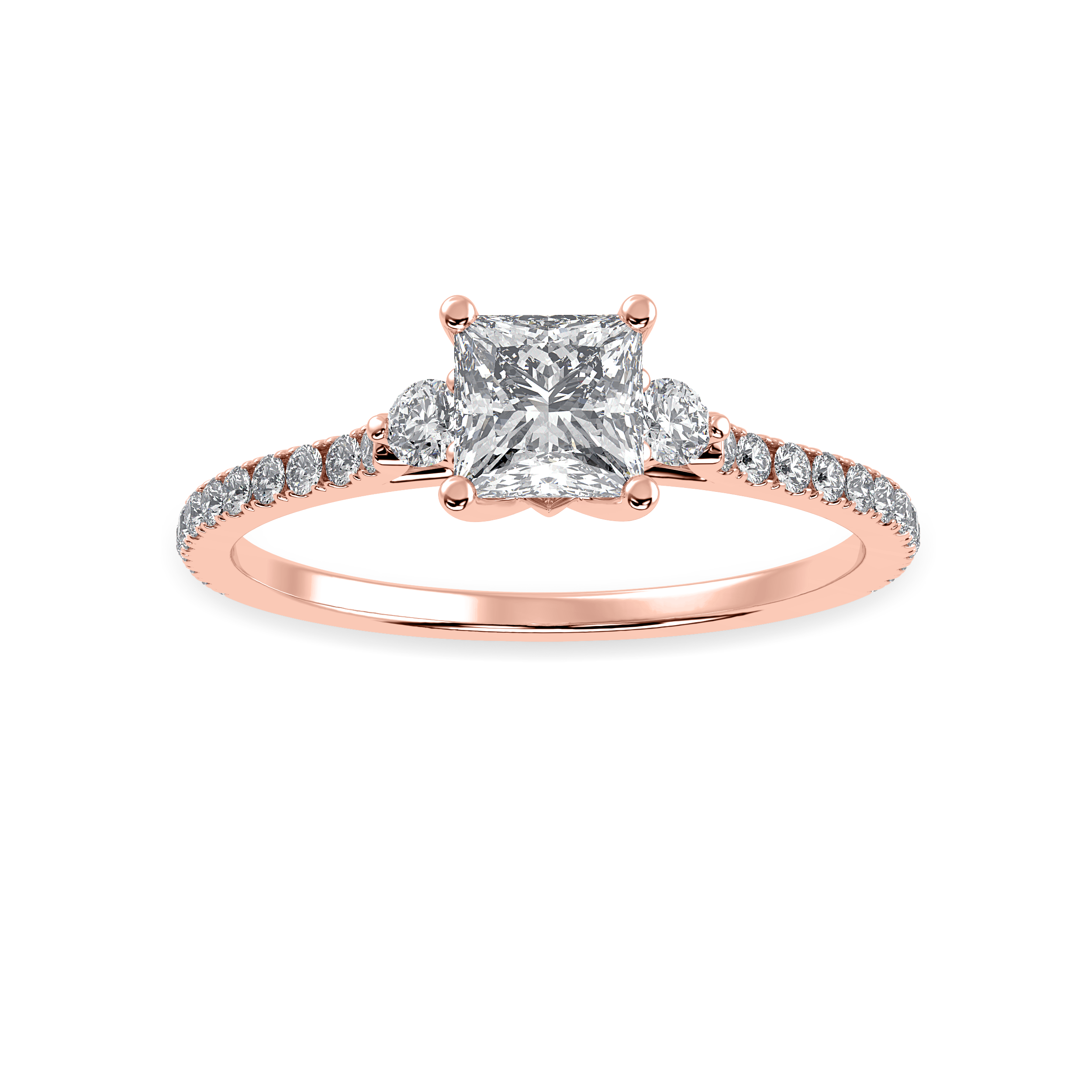 50-Pointer Princess Cut Solitaire Diamond Accents Shank 18K Rose Gold Ring JL AU 1240R-A   Jewelove.US