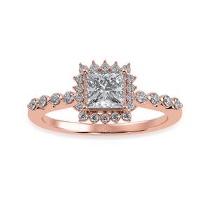 70-Pointer Princess Cut Solitaire Halo Diamond Shank 18K Rose Gold Ring JL AU 1248R-B   Jewelove.US