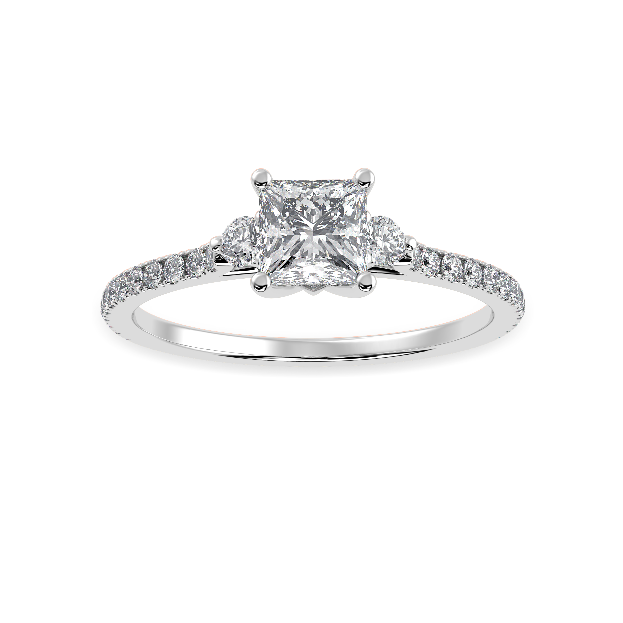 30-Pointer Princess Cut Solitaire Diamond Accents Shank Platinum Ring JL PT 1240   Jewelove.US