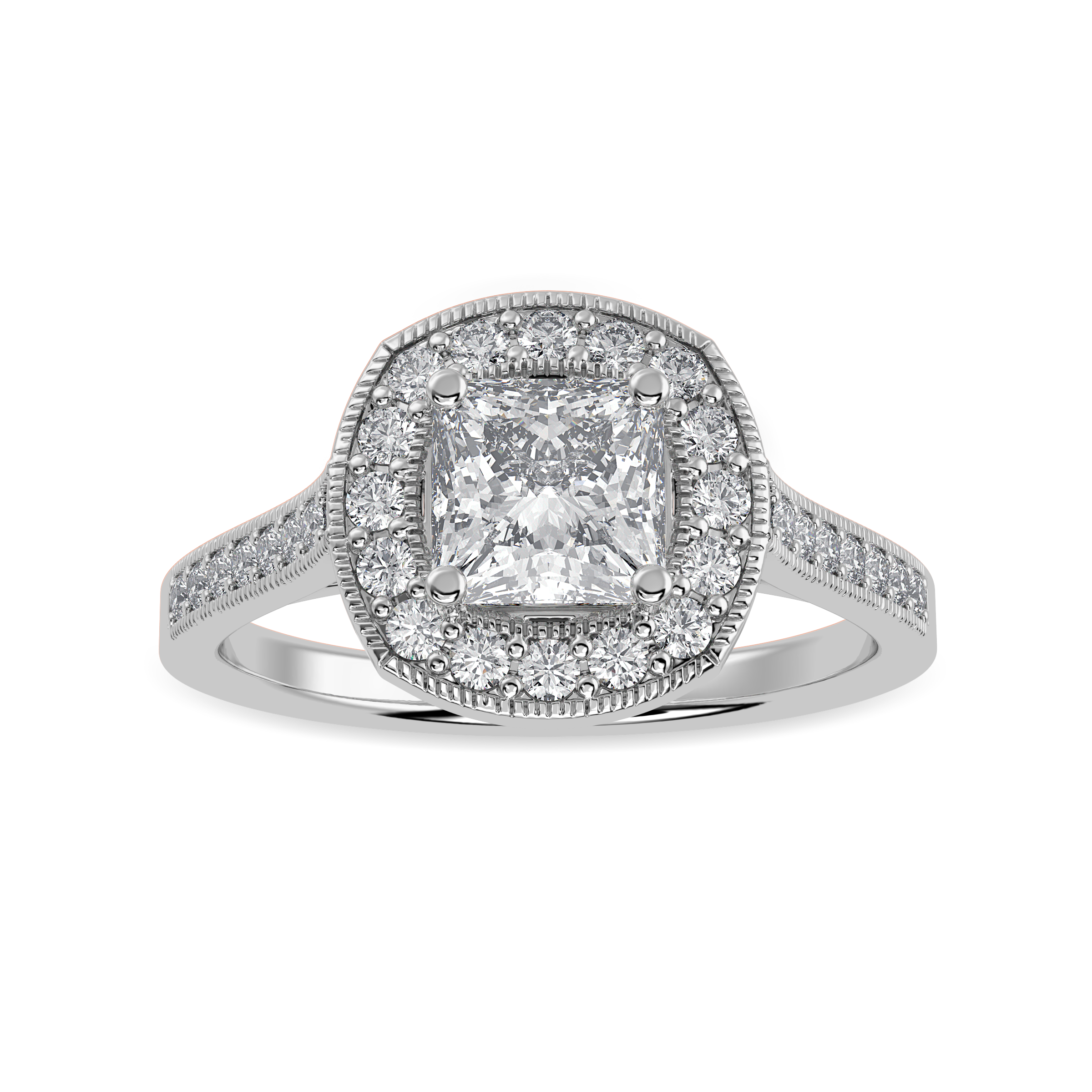 70-Pointer Princess Cut Solitaire Halo Diamond Shank Platinum Ring JL PT 1331-B   Jewelove.US