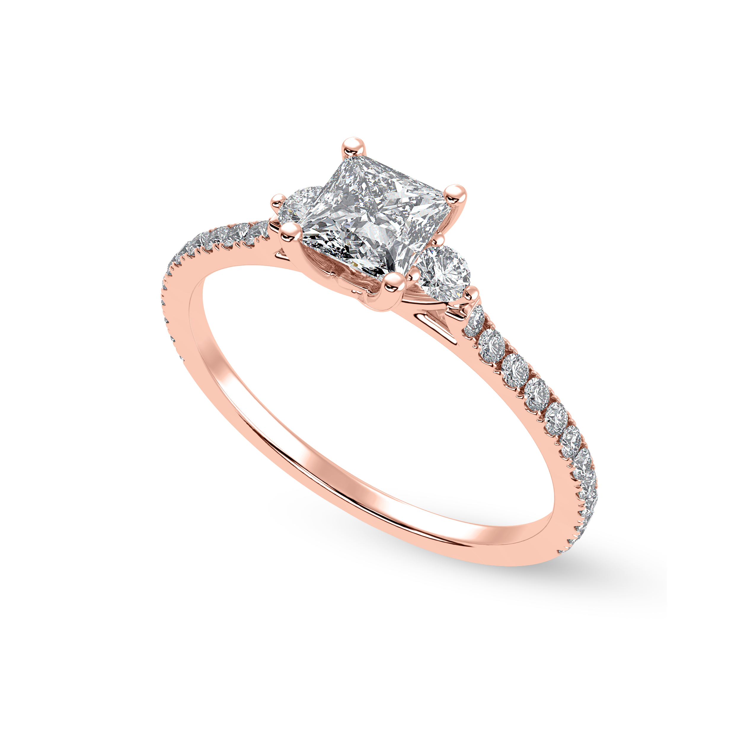 30-Pointer Princess Cut Solitaire Diamond Accents Shank 18K Rose Gold Ring JL AU 1240R   Jewelove.US