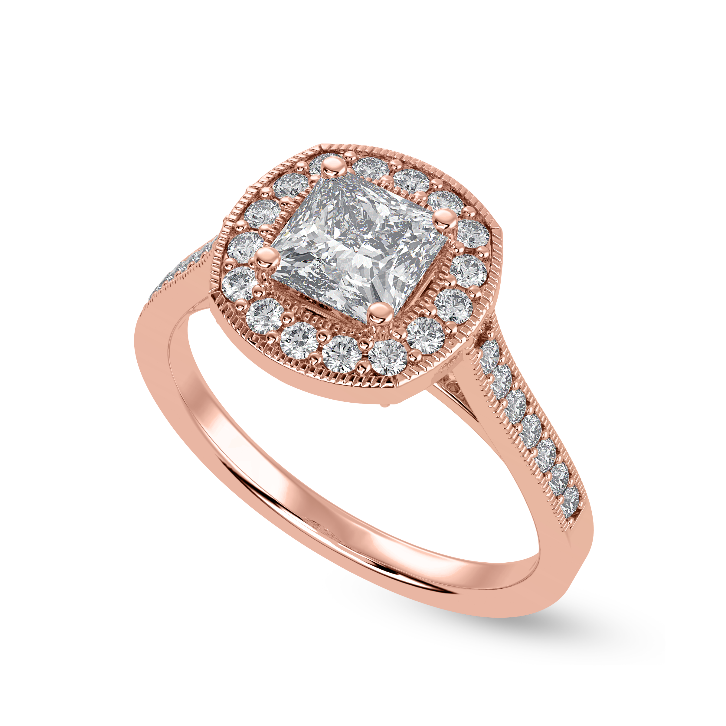 30-Pointer Princess Cut Solitaire Halo Diamond Shank 18K Rose Gold Ring JL AU 1331R   Jewelove.US