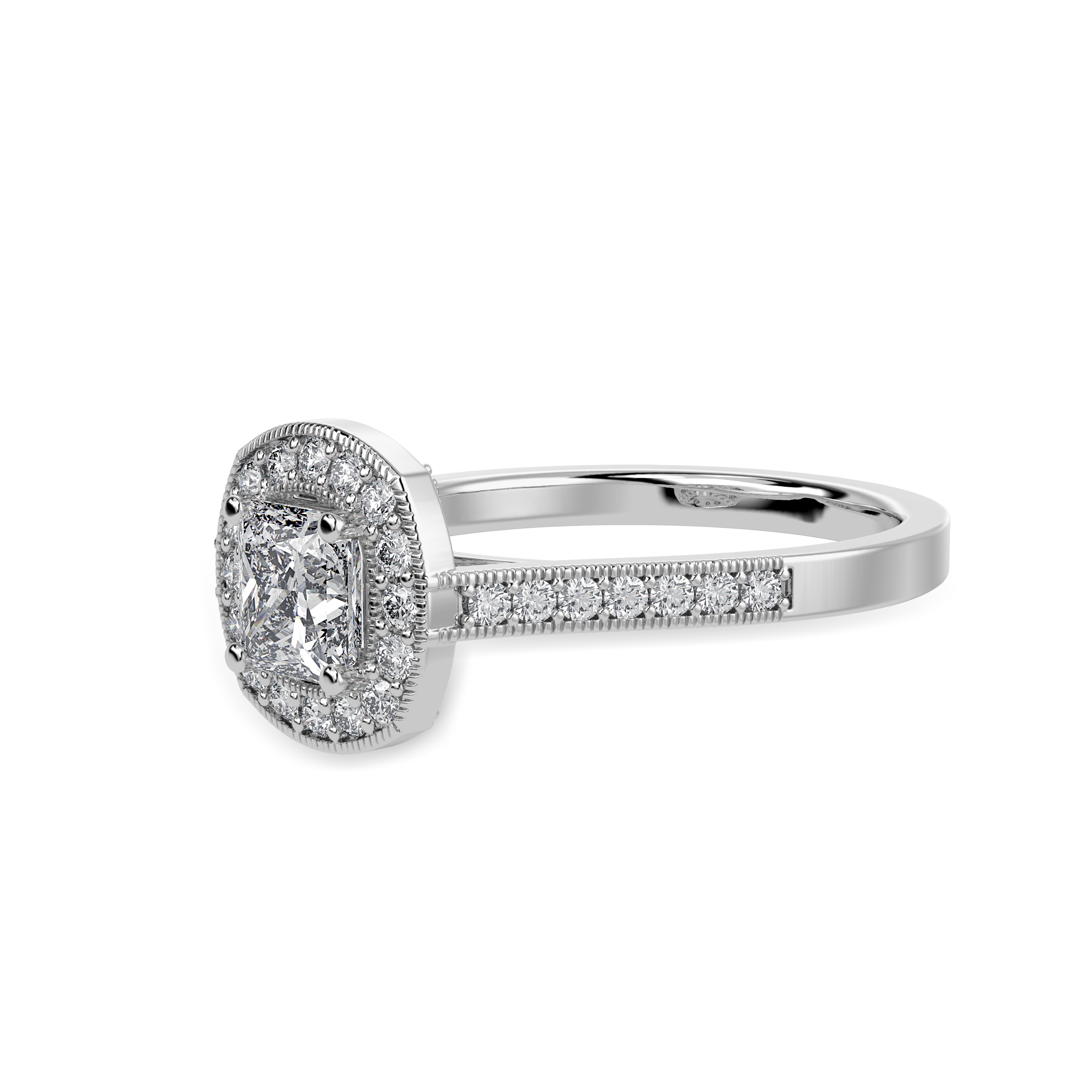 70-Pointer Princess Cut Solitaire Halo Diamond Shank Platinum Ring JL PT 1331-B   Jewelove.US