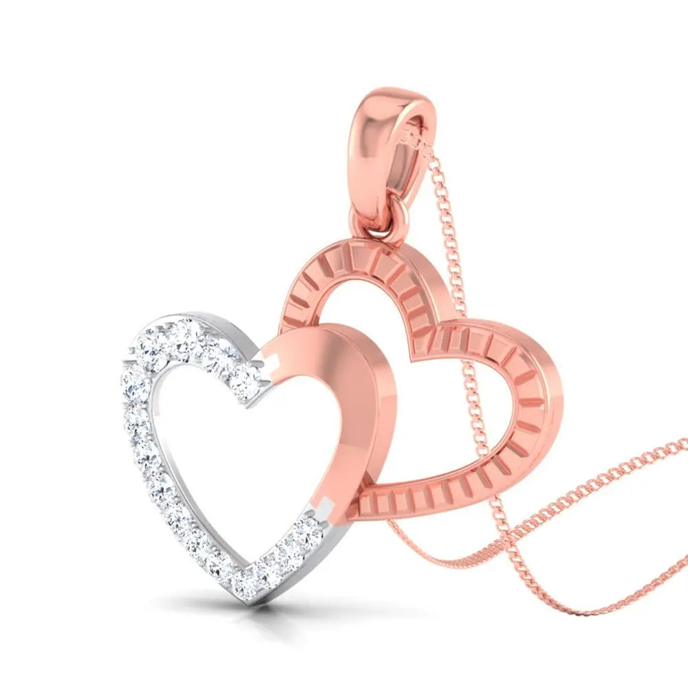 Rose Gold & Platinum Double Heart Pendant with Diamonds JL PT P 8111   Jewelove.US