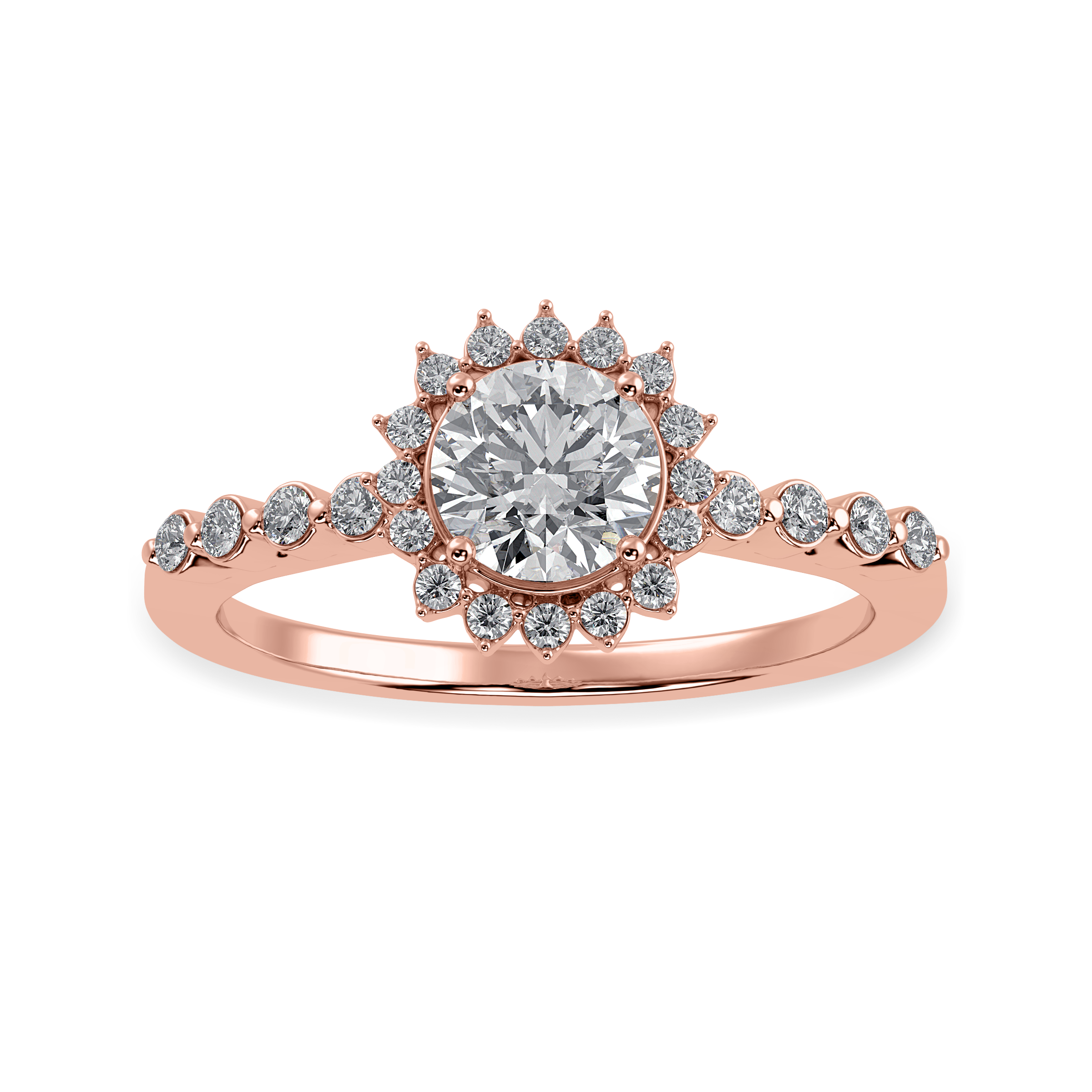 30-Pointer Solitaire Halo Diamond Shank 18K Rose Gold Ring JL AU 1247R   Jewelove.US