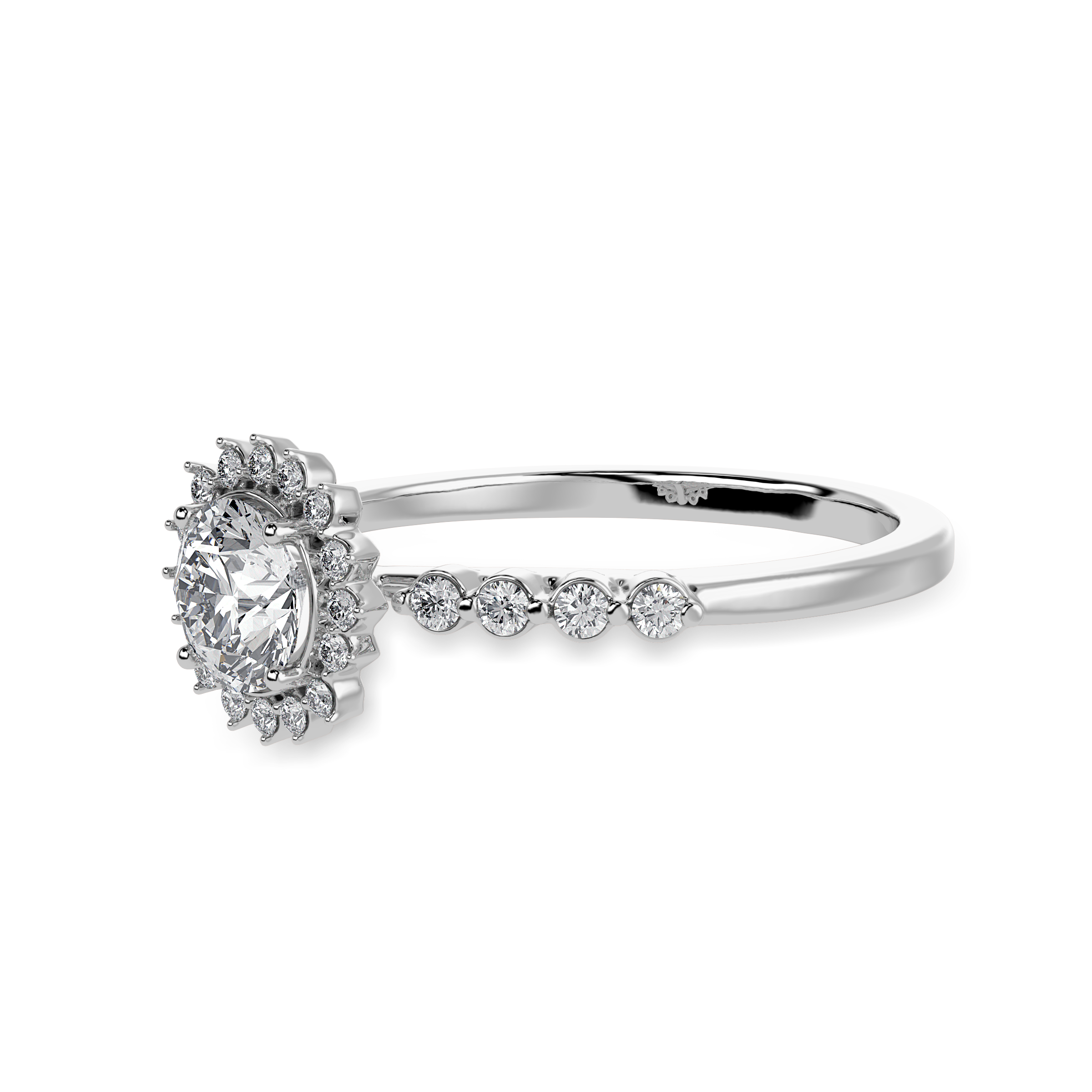 70-Pointer Solitaire Halo Diamond Shank Platinum Ring JL PT 1247-B   Jewelove.US