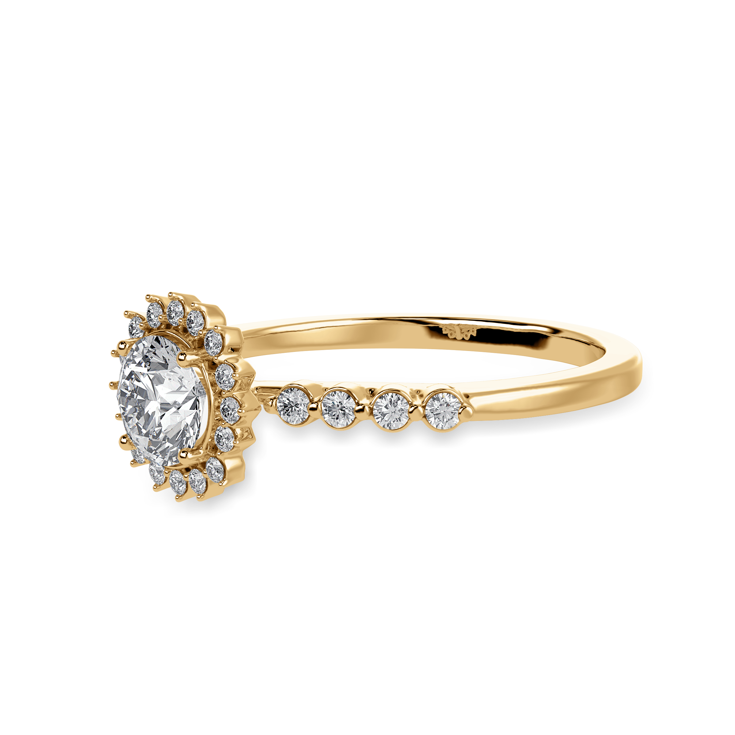 30-Pointer Solitaire Halo Diamond Shank 18K Yellow Gold Ring JL AU 1247Y   Jewelove.US