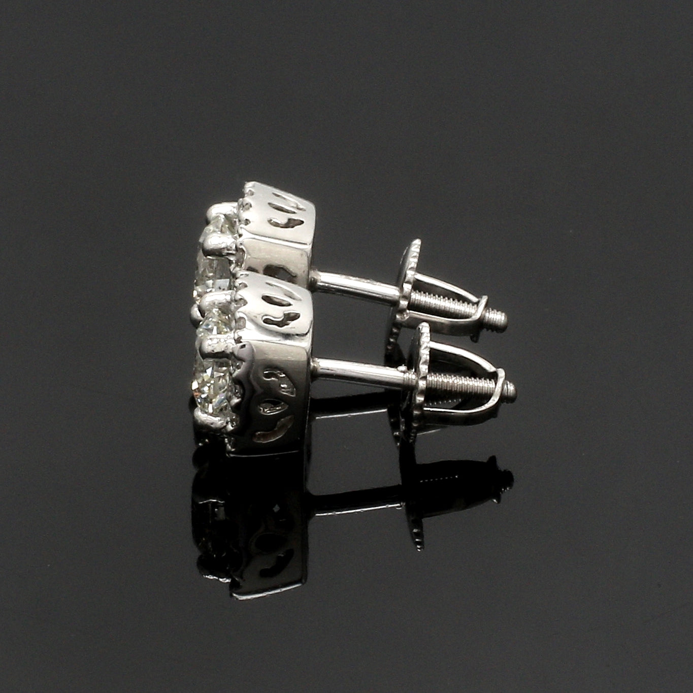 Platinum Solitaire Square Halo Earrings JL PT E 325-A   Jewelove.US