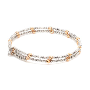 Japanese 2-row Platinum & Rose Gold Bracelet for Women with Diamond Cut Balls JL PTB 1260