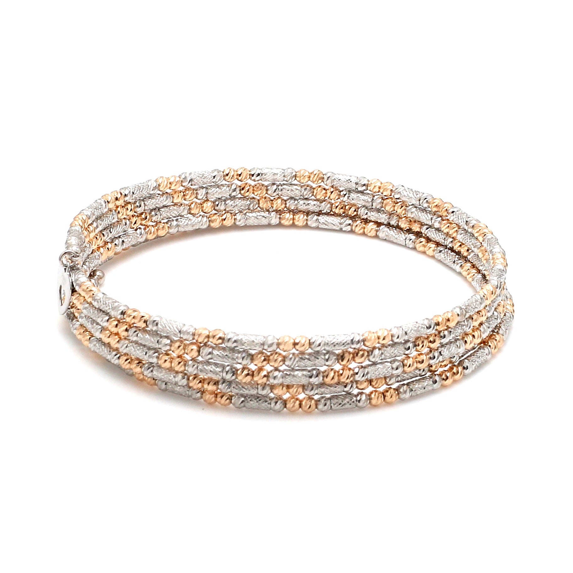 Japanese 5-row Platinum & Rose Gold Bracelet for Women with Diamond Cut Balls JL PTB 1275