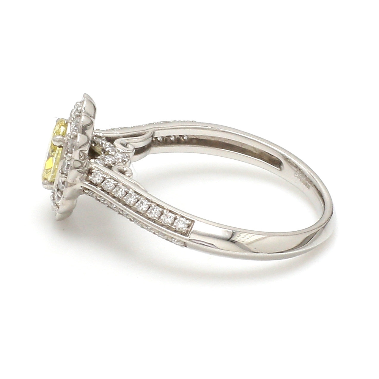 Yellow Diamond Platinum Ring with Halo Split Diamond JL PT YD 1370