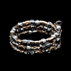 Japanese 3 Row Flexible Platinum Rose Gold Fusion Ring with Diamond Cutting JL PT 1383