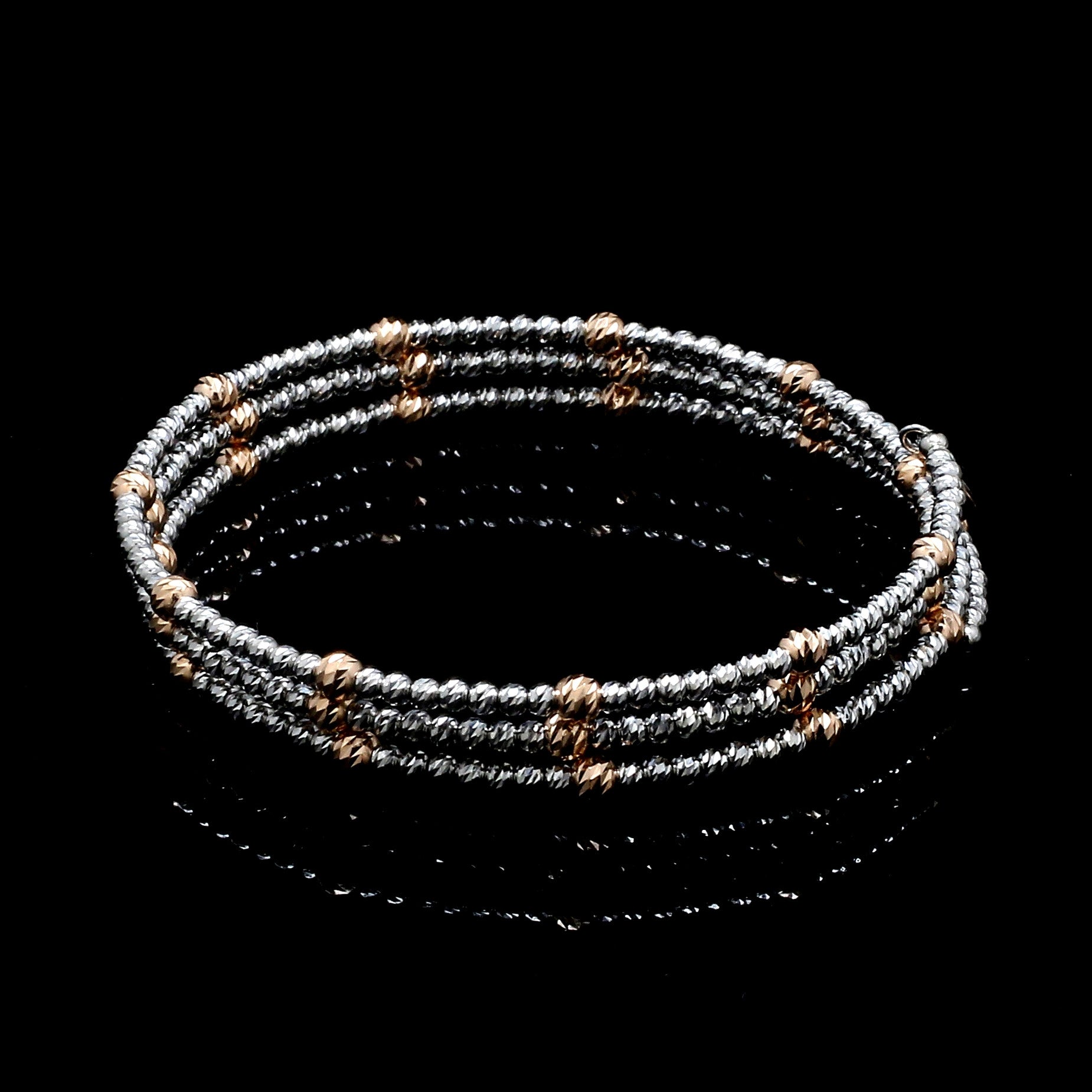 Japanese 3-row Platinum & Rose Gold Bracelet for Women with Diamond Cut Balls JL PTB 1261