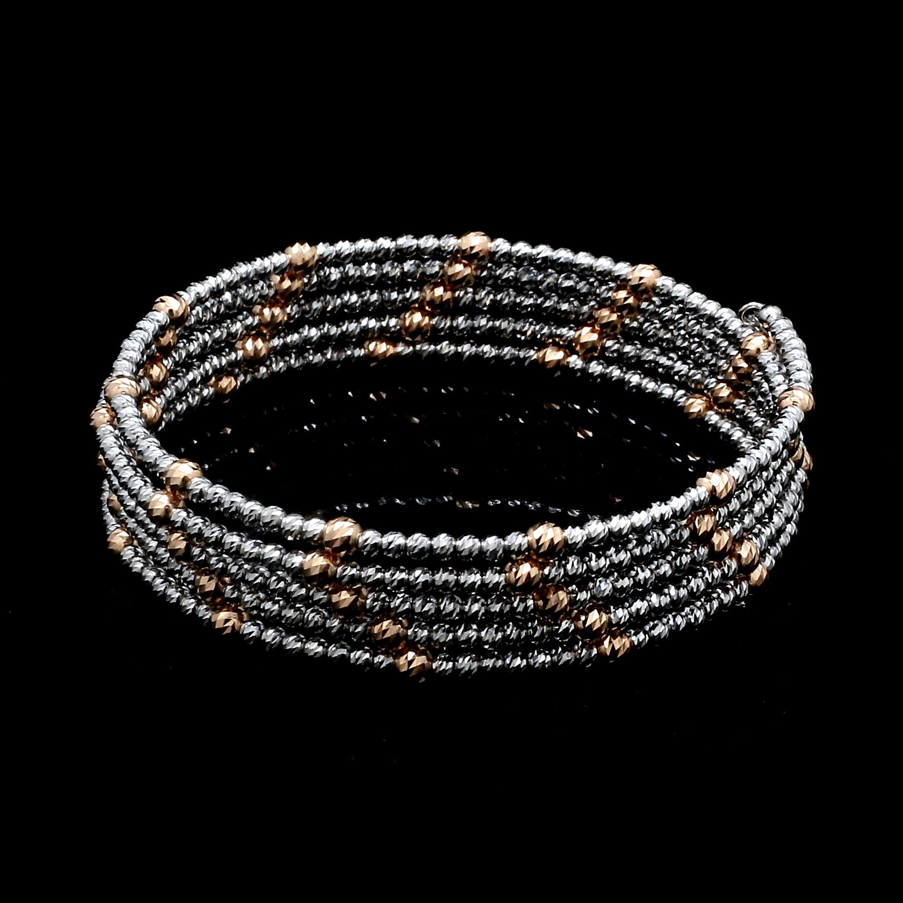 Japanese 5-row Platinum & Rose Gold Bracelet for Women with Diamond Cut Balls JL PTB 1272