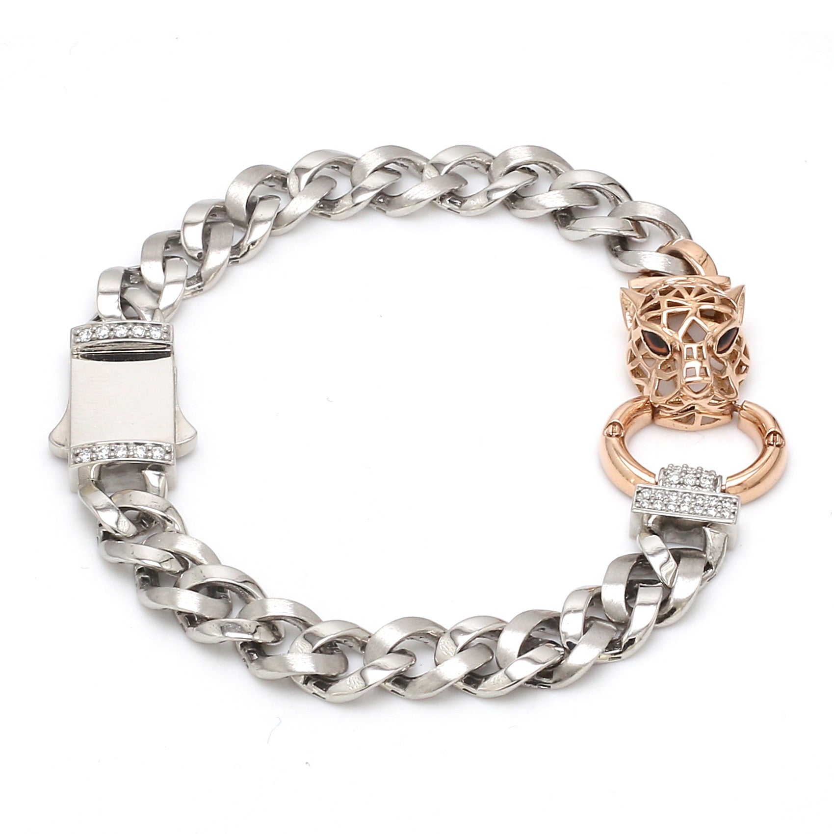 Platinum Rose Gold Jaguar Diamond Bracelet for Men JL PTB 1233