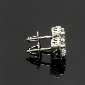 Platinum Solitaire Square Halo Earrings JL PT E 325-A   Jewelove.US