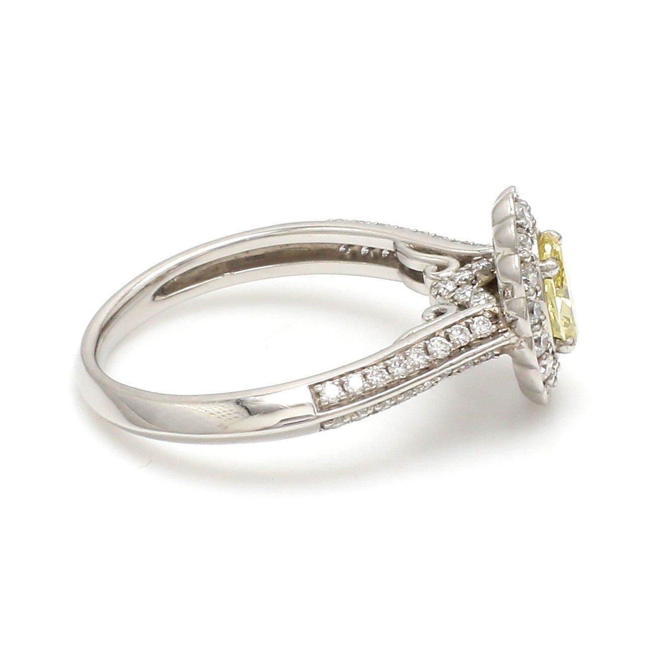 Yellow Diamond Platinum Ring with Halo Split Diamond JL PT YD 1370