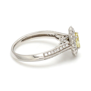 Yellow Diamond Platinum Ring with Halo Split Diamond JL PT YD 1370