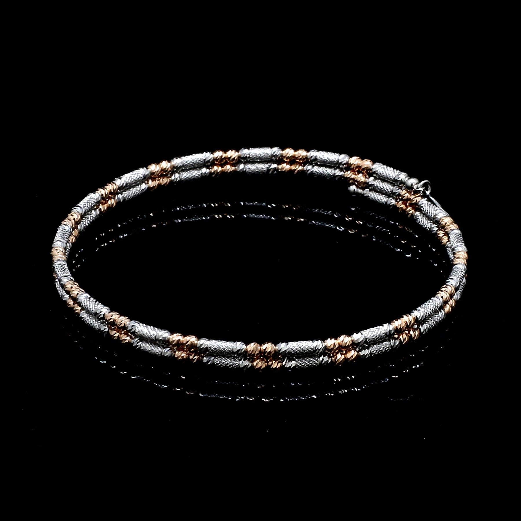 Japanese 2-row Platinum & Rose Gold Bracelet for Women with Diamond Cut Balls JL PTB 1277