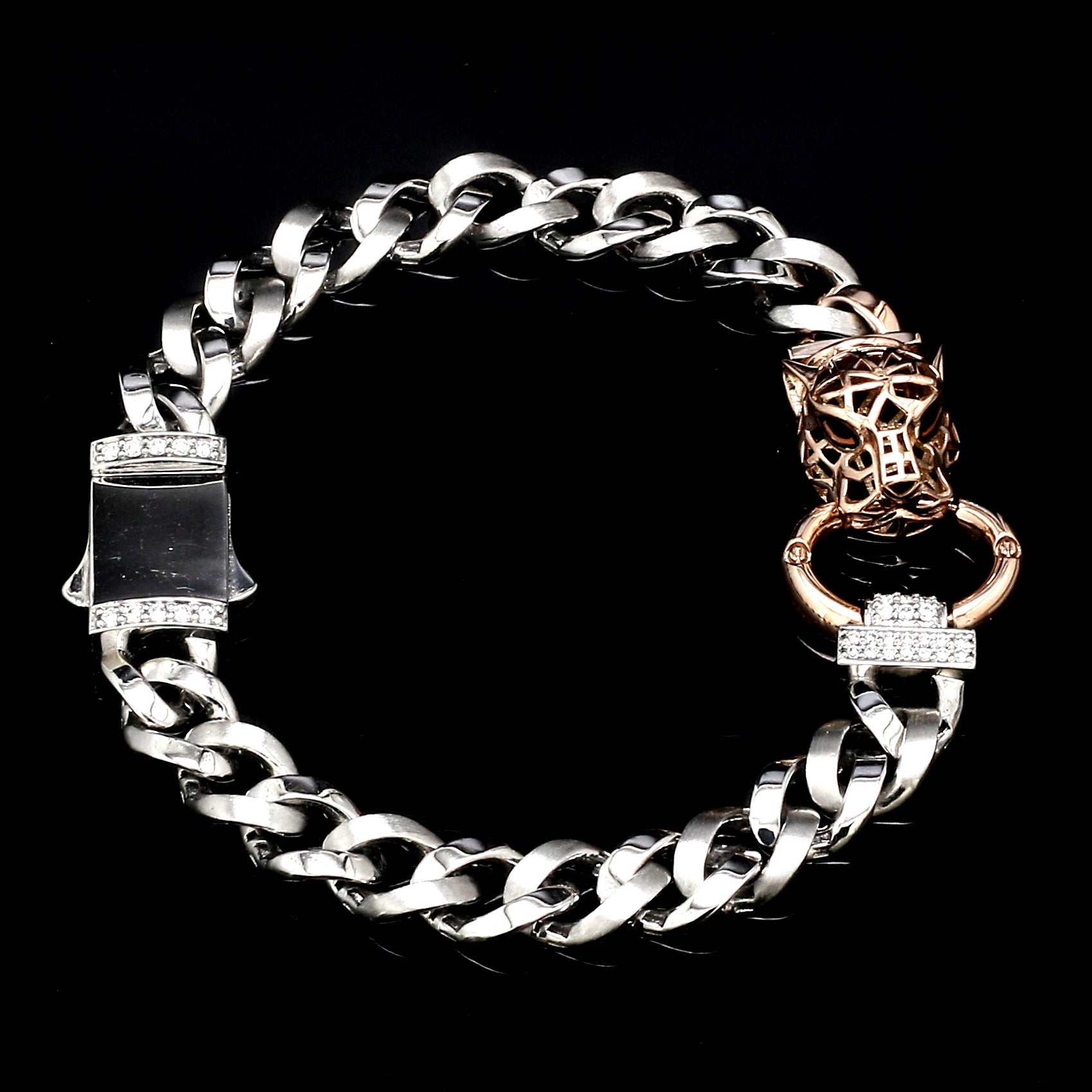 Platinum Rose Gold Jaguar Diamond Bracelet for Men JL PTB 1233