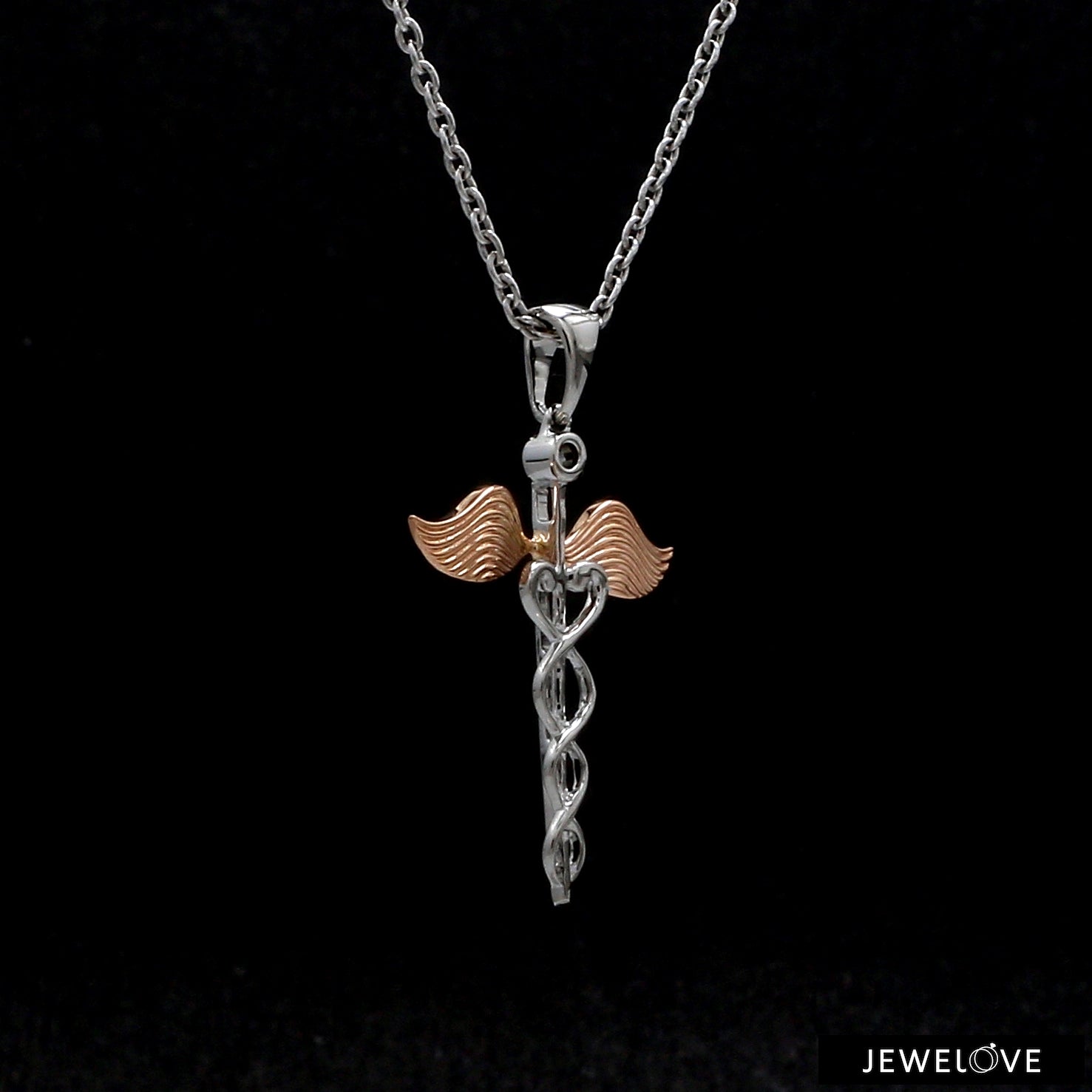 Platinum Caduceus Pendant for Doctors with Rose Gold Wings JL PT P 319   Jewelove.US