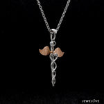 Load image into Gallery viewer, Platinum Caduceus Pendant for Doctors with Rose Gold Wings JL PT P 319   Jewelove.US
