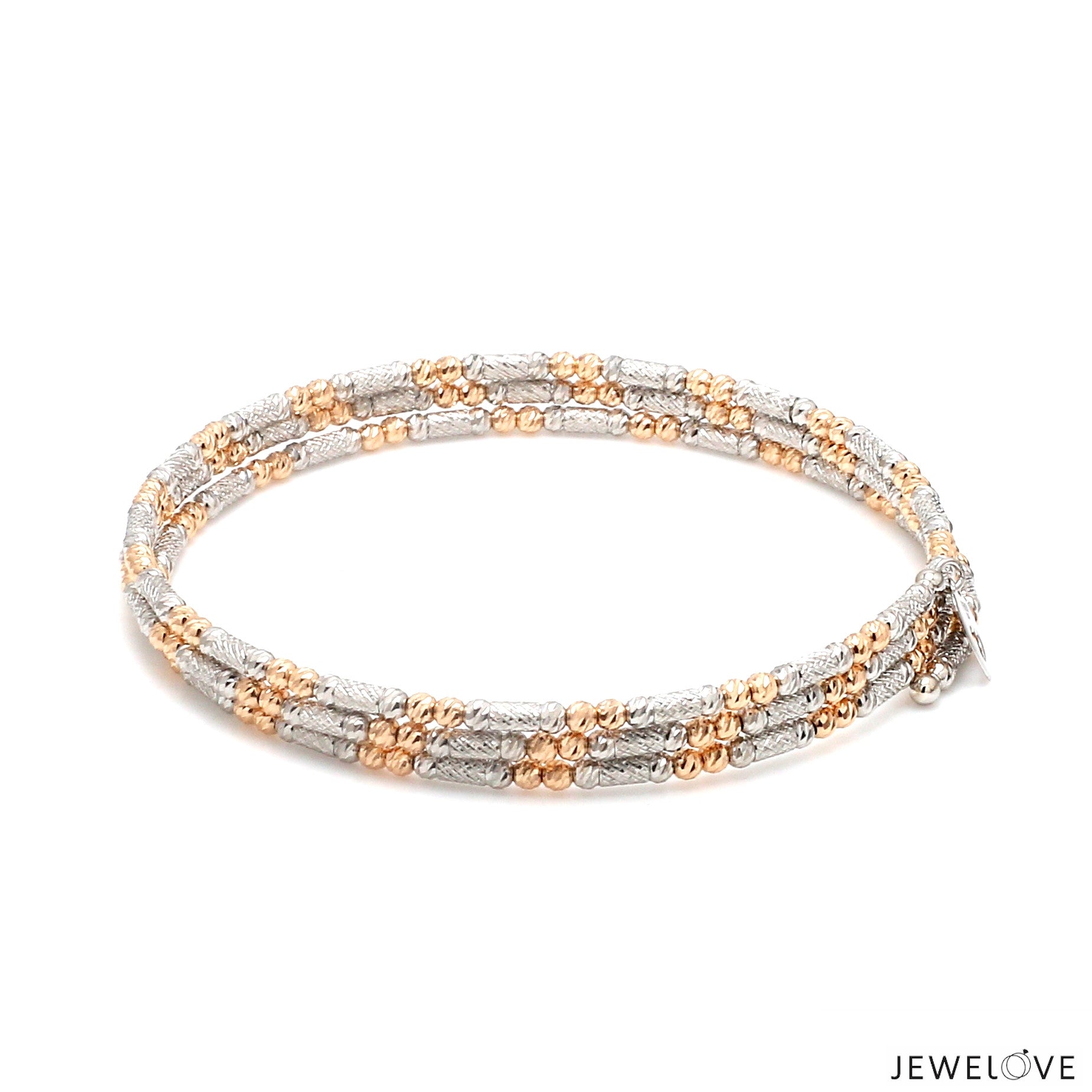 Japanese 3-row Platinum & Rose Gold Bracelet for Women with Diamond Cut Balls JL PTB 1276