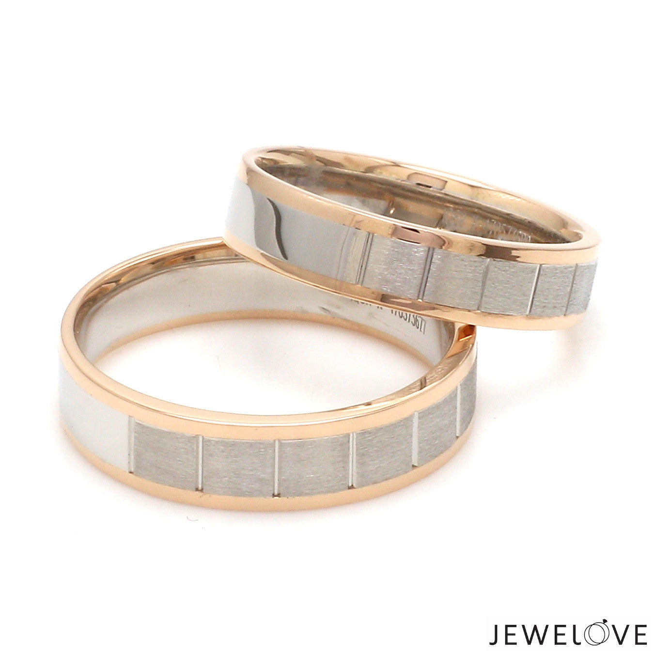 Unique Shape Platinum Love Bands with Rose Gold Border JL PT 648-RG Plain