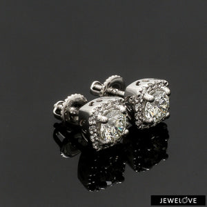 Platinum Solitaire Square Halo Earrings JL PT E 325-A   Jewelove.US