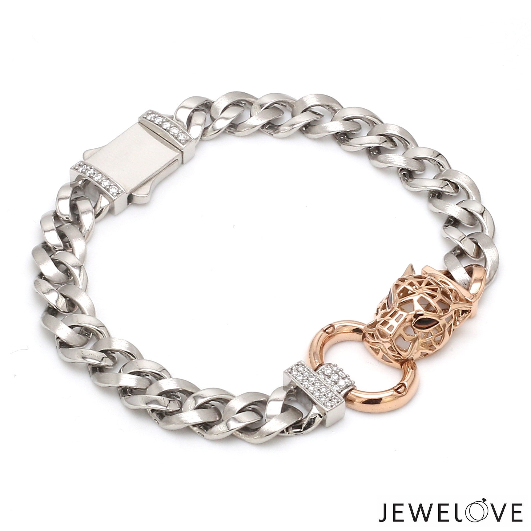 Platinum Rose Gold Jaguar Diamond Bracelet for Men JL PTB 1233