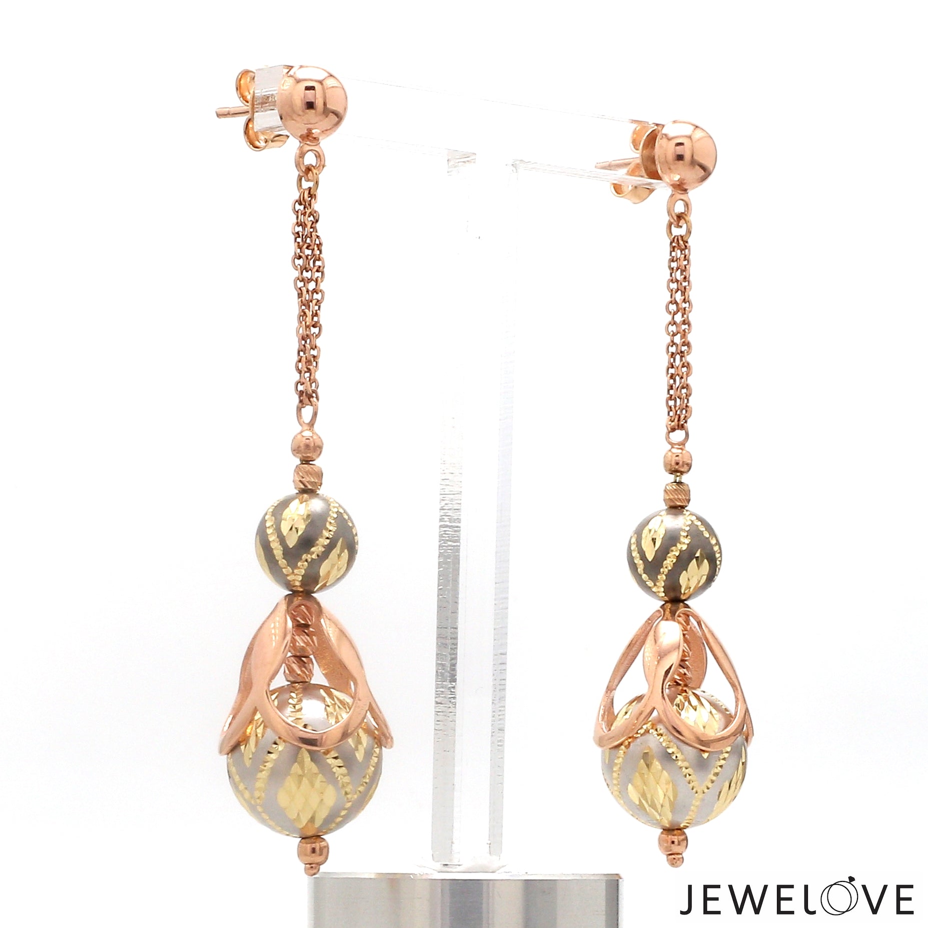 Designer 18K Yellow & Rose Hanging  Diamonds Cut Balls Earrings JL AU E 05   Jewelove.US