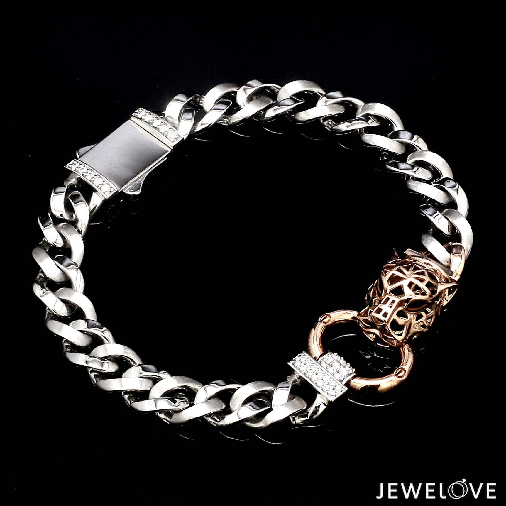 Platinum Rose Gold Jaguar Diamond Bracelet for Men JL PTB 1233