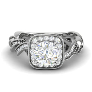 70-Pointer Solitaire Square Halo Diamond Twisted Shank Platinum Ring JL PT REHS1530-B