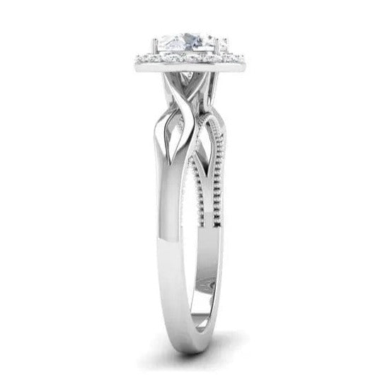 2-Carat Lab Grown Solitaire Halo Platinum Twisted Shank Engagement Ring JL PT LG G 6579-D