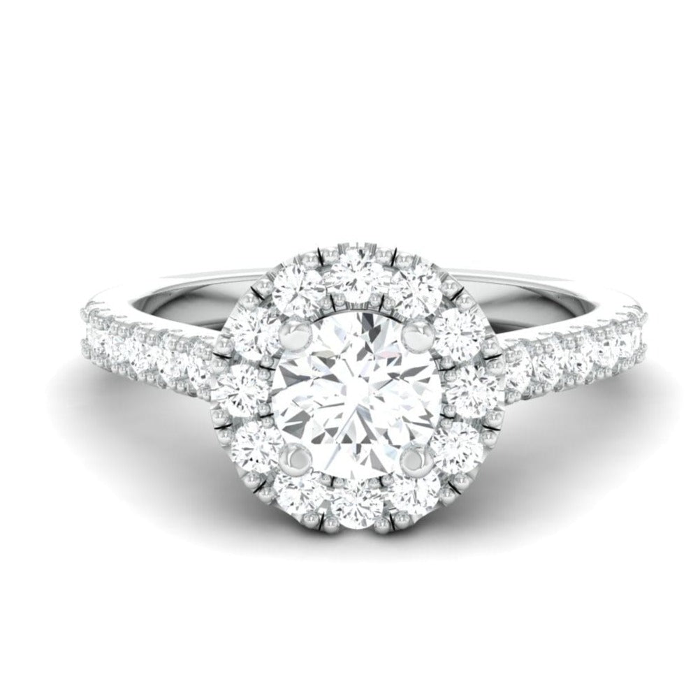 40-Pointer Platinum Solitaire Engagement Ring with Diamond Halo & Shank JL PT 671