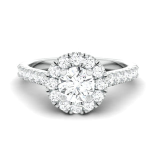 40-Pointer Platinum Solitaire Engagement Ring with Diamond Halo & Shank JL PT 671